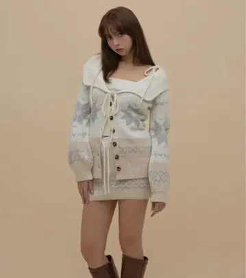 andmary 하트 노르딕 가디건 세트업