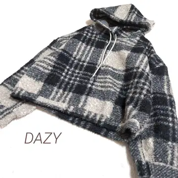 DAZY 쉬인 체크 무늬 니트 복슬복슬 후드티 루즈핏