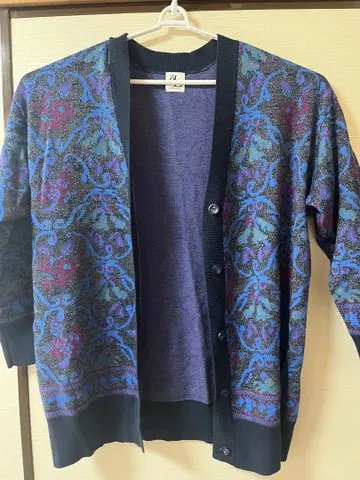 12G 자카드 플라워 가디건 네이비