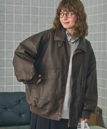 오늘만 가격 인하 빈티지풍 인조 가죽 블루종