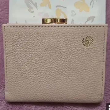 황궁 소가죽 가마구치 접이식 지갑 핑크 베이지