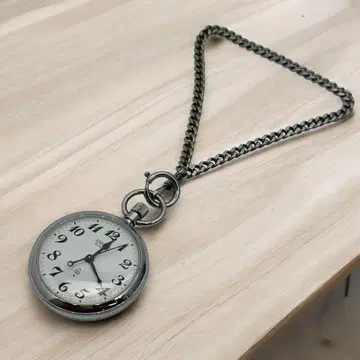 SEIKO 철도 회중시계 7550-0010 새상품급 쿼츠 실버 작동 양호