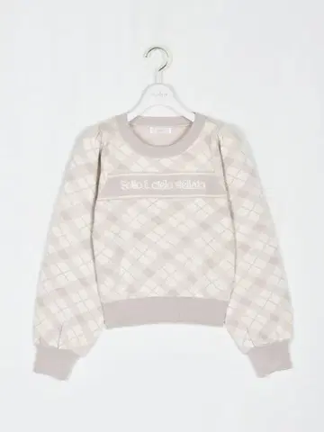 evelyn 로고 체크 니트 핑크