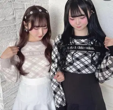 evelyn 로고 체크 니트 핑크