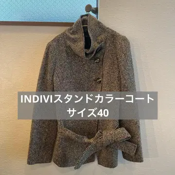 INDIVI 헤링본 무늬 스탠드 카라 코트 40