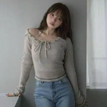 andmary Anita button knit tops beige