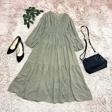 6905 그레일 티어드 원피스 [ M ] V넥/그린/롱/맥시