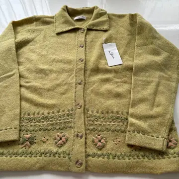 쇼와 레트로 모 100% 가디건 꽃 자수
