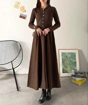 브라운 롱 니트 원피스