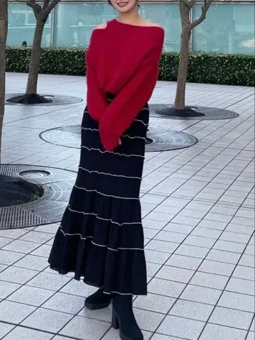 cocodeal 셔링 자카드 티어드 머메이드 스커트