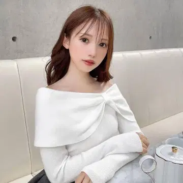 미셸 마카롱 리본 오프숄더 니트탑 [단종]