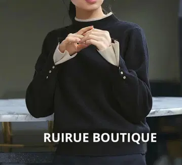 RUIRUE BOUTIQUE 안티필링 바이컬러 니트 블랙 L