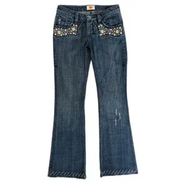 ANTIK DENIM Y2K 비쥬 자수 컷 플레어 데님 부츠