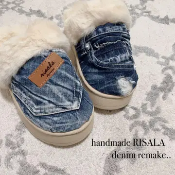 데님 리메이크 퍼 샌들