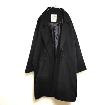 핑키 코트 블랙 더블 브레스트 롱 코트