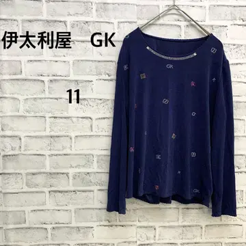 이타리야 GK 티셔츠 긴팔 비쥬 장식 로고 패턴 네이비 L 11