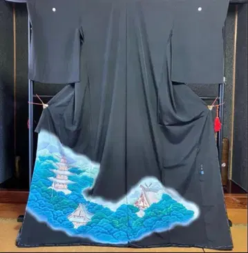 교토 야사카의 탑 블랙 토메소데 교유젠 손글씨 작가 작품 새상품 미재단