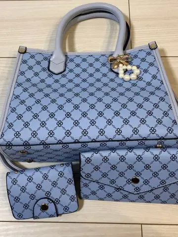 스카이블루 꽃무늬 숄더백 3종 세트