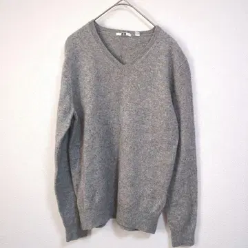 새상품급 유니클로 그레이 V넥 긴팔 스웨터 M 캐시미어 100%
