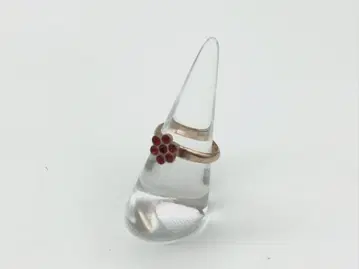 핑크 골드 꽃 모티브 반지 빨간색 스톤