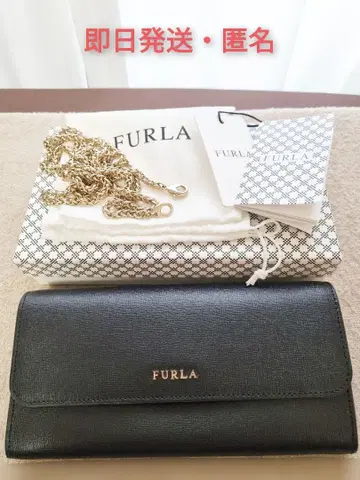 [ 새상품급 ] FURLA 블랙 가죽 장지갑 체인 포함