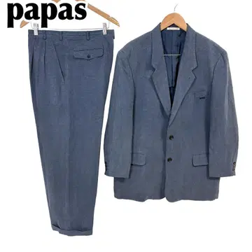[새상품급] papas 셋업 마 혼방 자켓 46/XL 블루 그레이