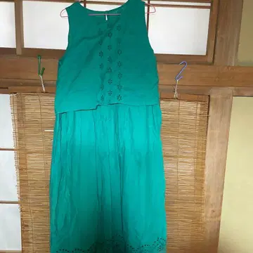 터콰이즈 슬리브리스 롱 원피스