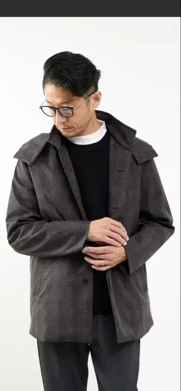 맨즈 멜로즈 글렌체크 본딩 스탠드 숏코트 사이즈 5