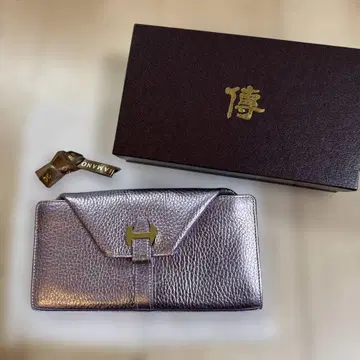 [ 미사용 새상품 ] 덴하마노 메탈릭 퍼플 가죽 장지갑