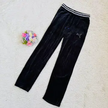 PUMA 벨벳 트랙 팬츠 블랙 자수 큐빅