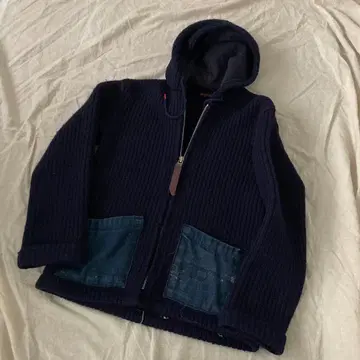 BLUE BLUE 융모 울 니트 네이비 후드 부착 스웨터