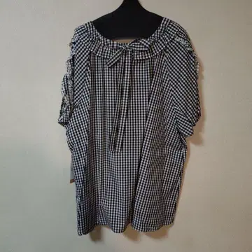 로즈 티아라 백리본 깅엄 체크 블라우스 50 사이즈 택 포함 새상품