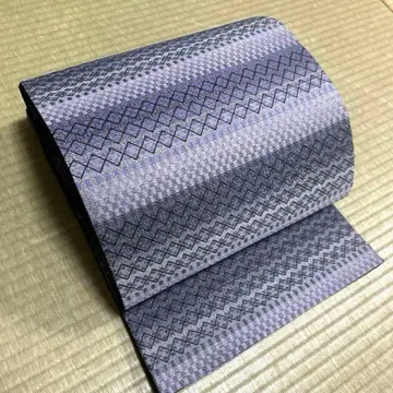 순수 실크 후쿠로 오비 [기하학 줄무늬]