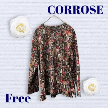 콜로세 상의 올 패턴 U넥 FREE 사이즈 레트로 긴팔 여성 빈티지