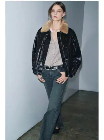 인조 모피 옷깃 자켓 가죽 자켓