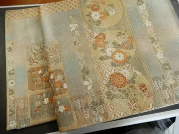 순수 실크 사가가니시 직조 후쿠로 오비 금실이 품격 있게 빛납니다