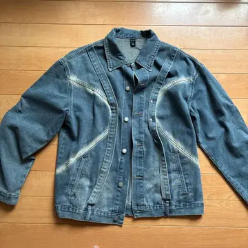 스트라이프 디자인 블루 데님 자켓