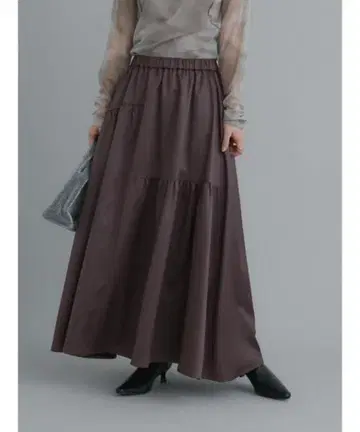 [ 미사용 새상품 ] 다크 브라운 플레어 스커트 롱 기장 테치치
