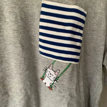 graniph 고양이 자수 긴팔 T셔츠 M 그레이 논탄