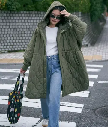 venceexchange 퀼트 후드 부착 코트