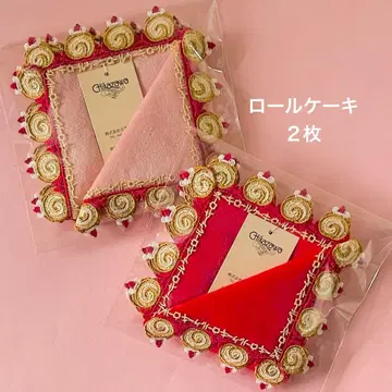 롤케이크 피치&레드 긴자와 레이스 타월 손수건 2개 set