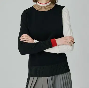 이종 소재 긴팔 니트 스웨터