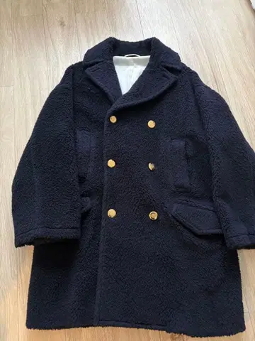 THIRD 네이비 보아 코트 더블 브레스트