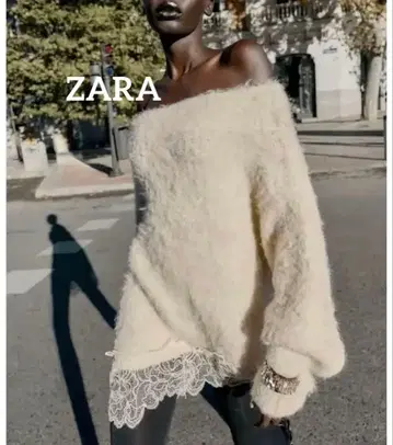 [택 포함 새상품] ZARA*레이스 콤비 니트 스웨터*M