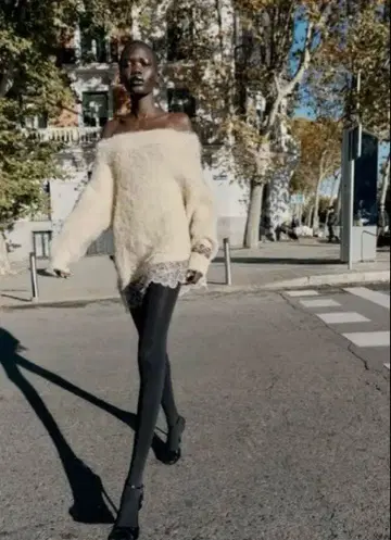 [택 포함 새상품] ZARA*레이스 콤비 니트 스웨터*M