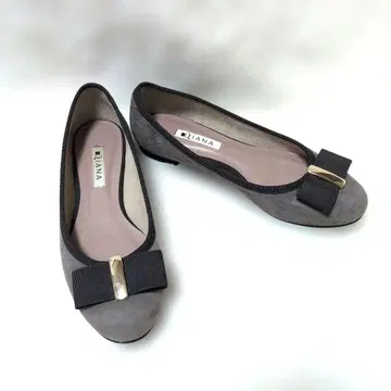 [다이애나] 리본 플랫 펌프스 23.5 스웨이드 밸리 슈즈 그레이