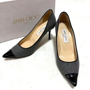 [ 새상품급 ] 지미추 펌프스 37 그레이 블랙 스틸레토 에나멜