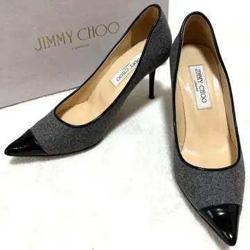 [ 새상품급 ] 지미추 펌프스 37 그레이 블랙 스틸레토 에나멜