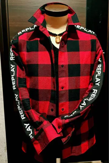 [ 새상품 거의 미사용 ] REPLAY 체크 셔츠