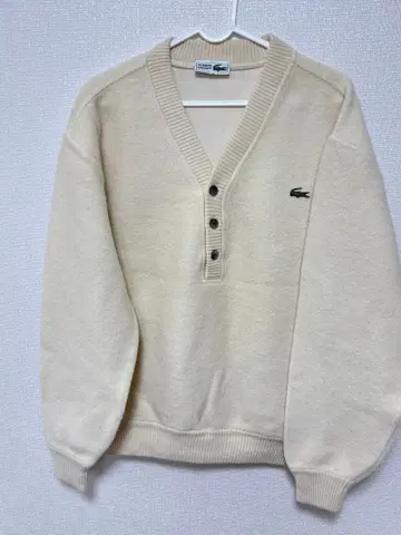 LACOSTE 크림색 V넥 스웨터 4